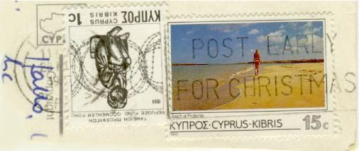 Cyprus stamps postmarked “Post early for Christmas” (scan)