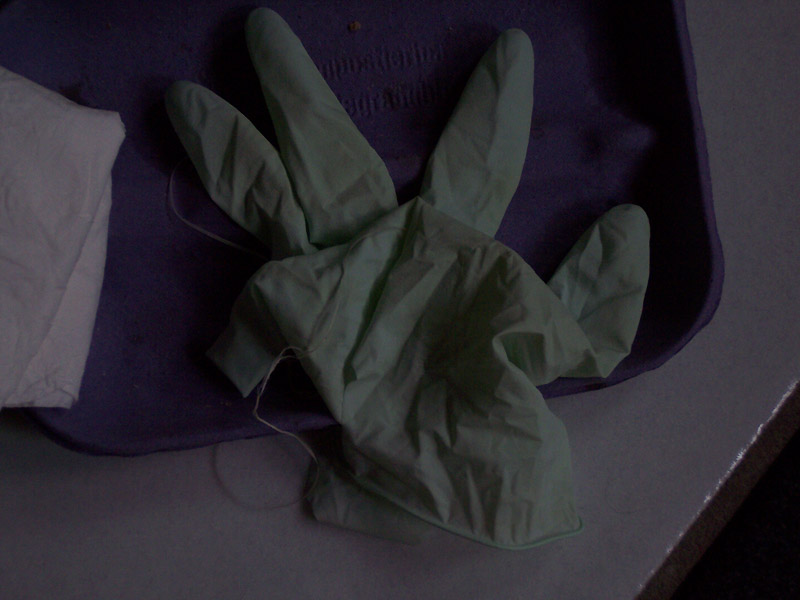 light-greenish disposable latex glove in the dusk; photo